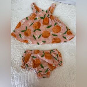 Baby girl peach Mudpie 2 piece outfit set size 6-9 months like new